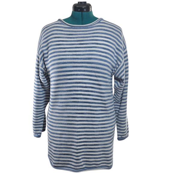 GC United Knitwear Womens Striped Loose Pullover Sweater Blue Ivory-No Size  Tag - Picture 1 of 9